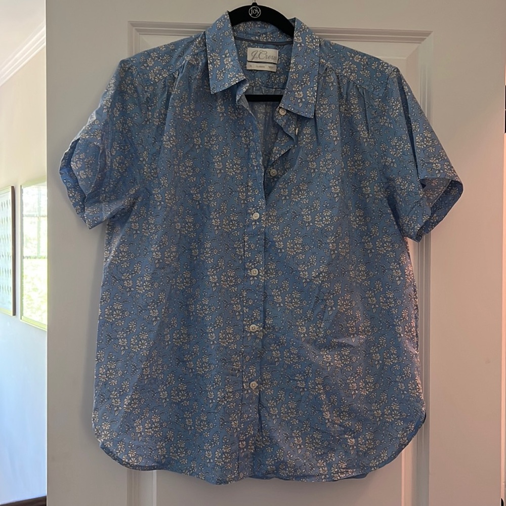 EUC size 14 Jcrew short sleeve Liberty of London button down